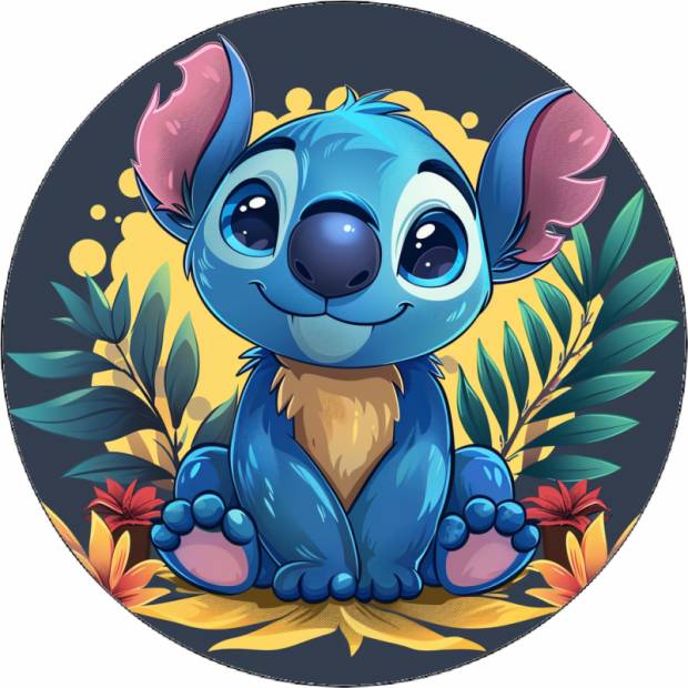 Jedlý papír Stitch s květinami v pozadí 19,5 cm