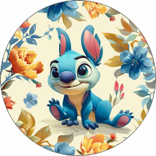 Jedlý papír Stitch s květinovým pozadím 19,5 cm