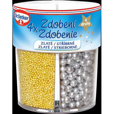 Fotografie Dr. Oetker Zdobení 4 druhy zlaté/stříbrné (81 g) DO0042 dortis